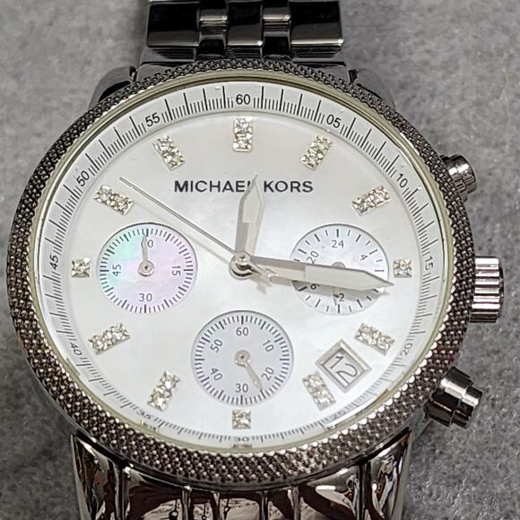 Michael Kors Women's Ritz Chronograph Watch Model #MK5020 3 Sub Dials Stainless - Picture 3 of 16